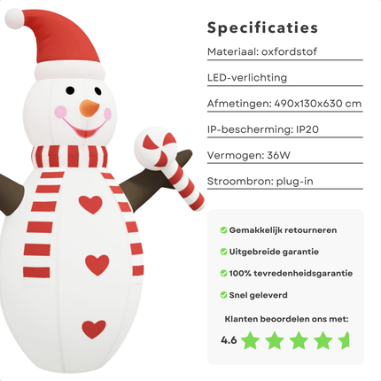 Cheqo® Opblaasbare Sneeuwpop - Sneeuwpop Opblaasbaar - Sneeuwman - 630 cm - Kerstdecoratie Tuin - Oxford Stof