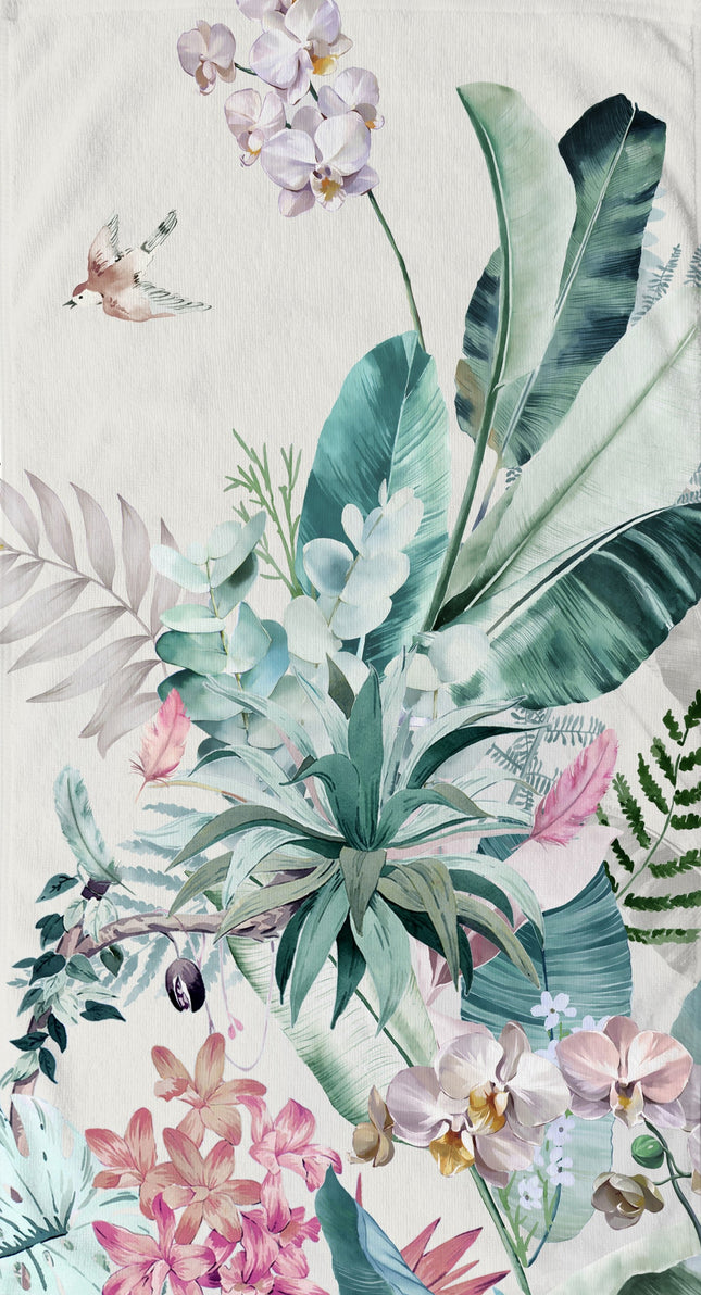 Tropisch Strandlaken 100x180 cm - Bloemen en Bladeren Print - Multi Kleuren - Poly Velours