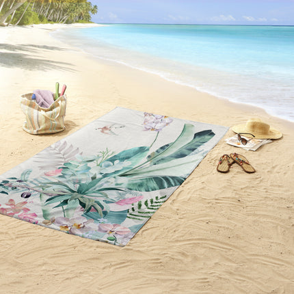 Tropisch Strandlaken 100x180 cm - Bloemen en Bladeren Print - Multi Kleuren - Poly Velours