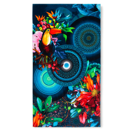 Strandlaken 100x180 cm - Tropische Toekan en Bloemen Print - Velours - Multicolor