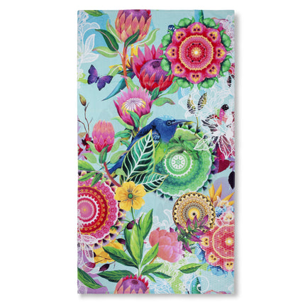 Velours Strandlaken 100x180 cm - Bloemen en Vogel Print - Multicolor - Zacht en Absorberend