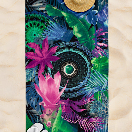 Strandlaken 100x180 cm - Tropisch Bladeren en Mandala Print - Multicolor - 100% Katoen