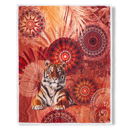 Tijger Print Plaid 130x160 cm - Mandala en Natuur Design - Terra - Polyester - 1 Persoons