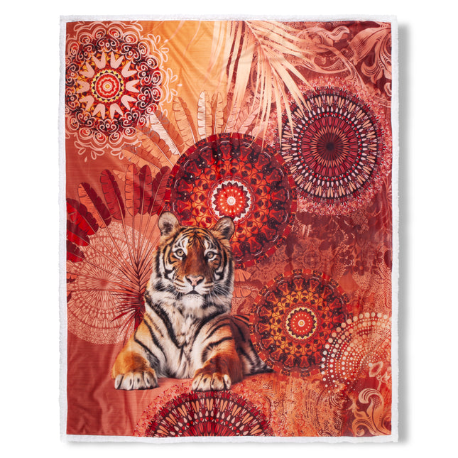 Tijger Print Plaid 130x160 cm - Mandala en Natuur Design - Terra - Polyester - 1 Persoons