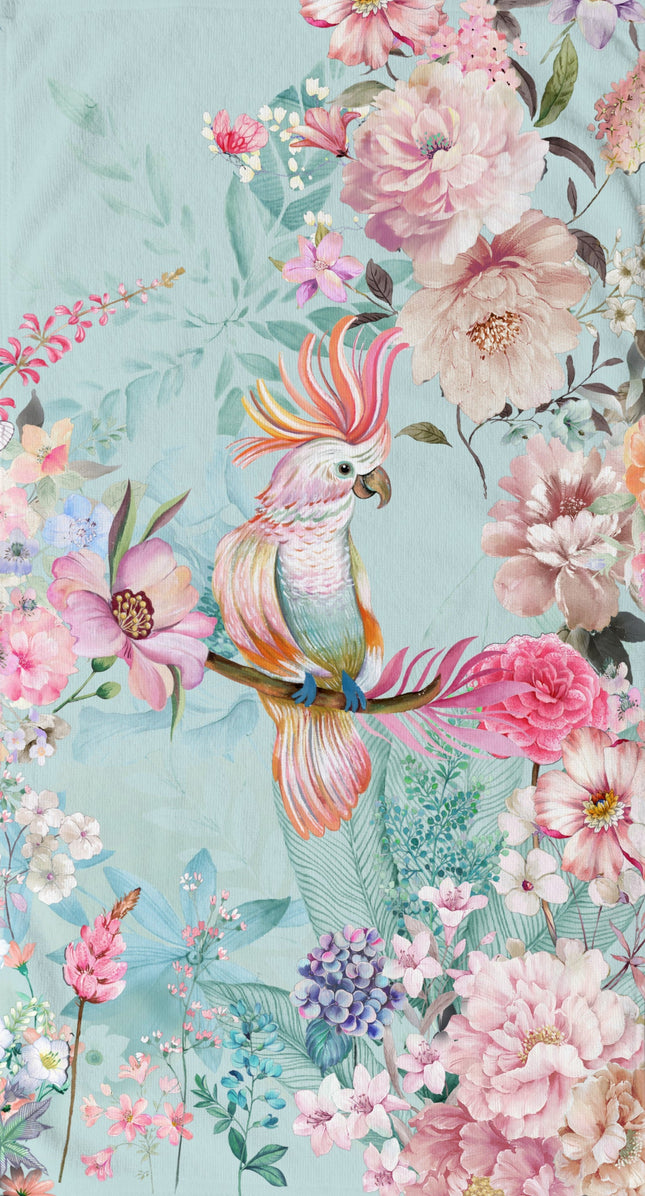 Strandlaken 100x180 cm - Papegaai en Bloemen Print - Multi - Poly Velours - Good Morning