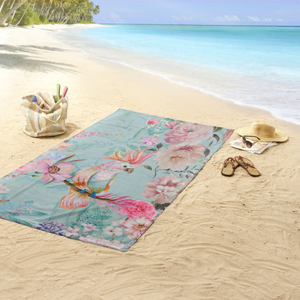 Strandlaken 100x180 cm - Papegaai en Bloemen Print - Multi - Poly Velours - Good Morning