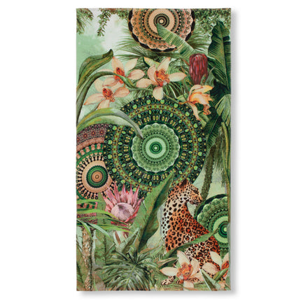 Strandlaken 100x180 cm - Tropisch Jungle Design met Luipaard en Bloemen - Groen - 1 Persoons - 100% Katoen