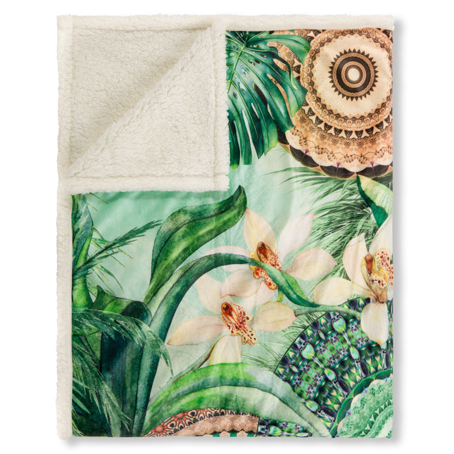 Tropisch Plaid 130x160 cm - Bloemen en Bladeren Print - Groen - Polyester - 1 Persoons