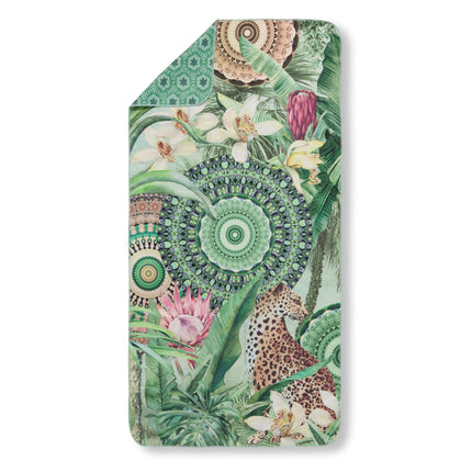 Strandlaken 50x100 cm - Tropisch Luipaard en Bloemen Print - Groen - Polyvelvet - Voor Sport & Reizen