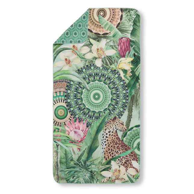 Strandlaken 50x100 cm - Tropisch Luipaard en Bloemen Print - Groen - Polyvelvet - Voor Sport & Reizen