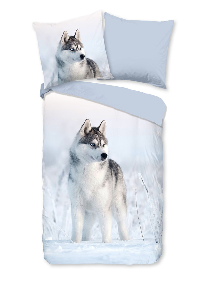 Dekbedovertrek 200x200 cm - Husky Hond Print - Blauw - 2 Persoons - 100% Katoen - Oeko-Tex Gecertificeerd