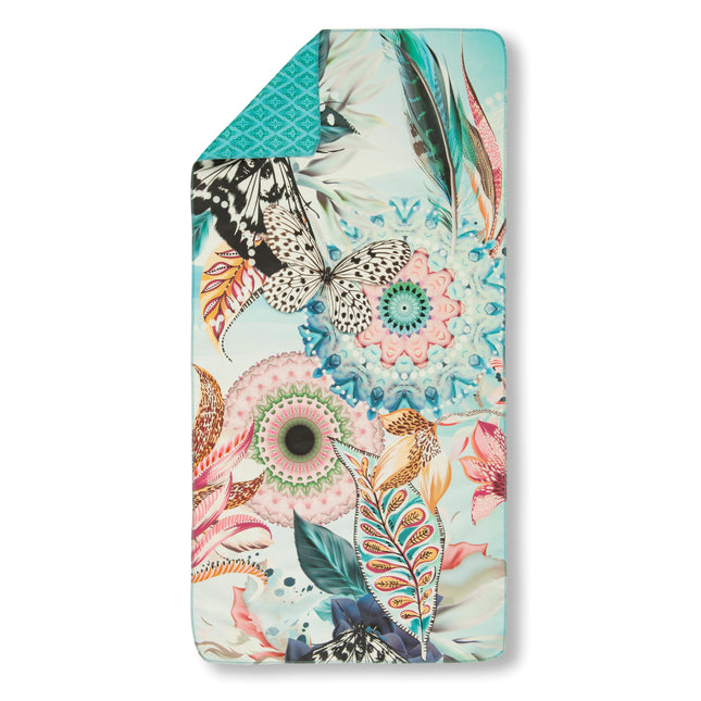 Strandlaken 50x100 cm - Vlinders en Bloemen Print - Aqua - Polyvelvet - Sport & Travel Handdoek