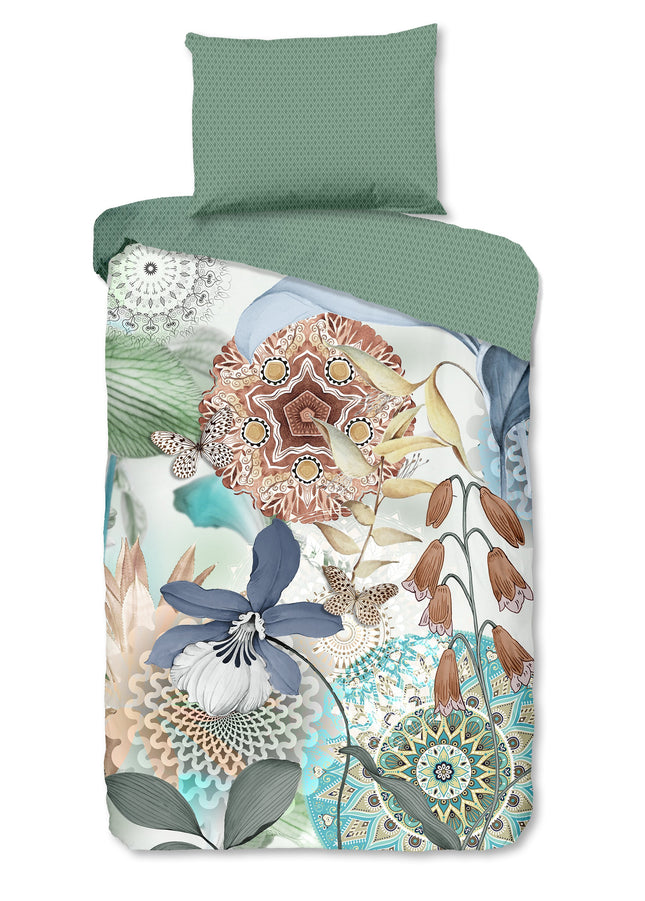 Luxe Satijnen Dekbedovertrek 140x200 cm - Mandala's en Bladeren Print - Multi - 1 Persoons - 100% Katoen-Satijn