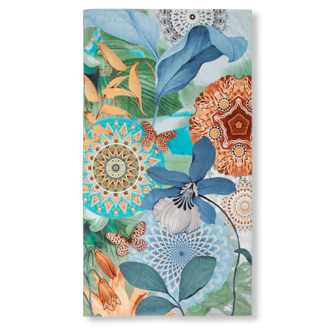 Velours Strandlaken 100x180 cm - Mandala en Vlinder Print - Multicolor - Zacht en Absorberend