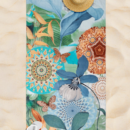 Velours Strandlaken 100x180 cm - Mandala en Vlinder Print - Multicolor - Zacht en Absorberend