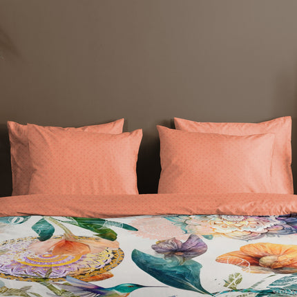 Luxe Satijnen Dekbedovertrek 140x200 cm - Mandala&#39;s en Bloemen Print met Kolibrie - Multi - 1 Persoons - 100% Katoen-Satijn
