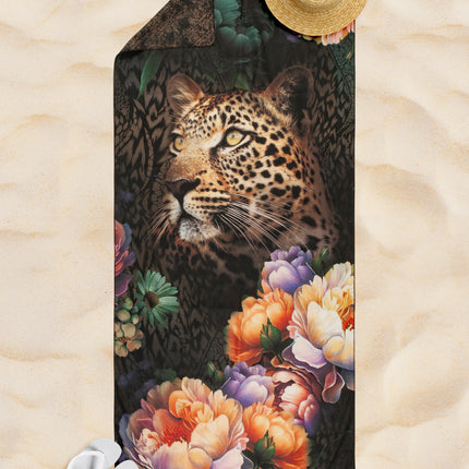 Yoga/Reishanddoek 75x180 cm - Bloemen en Luipaard Print - Multi - Microvezel - Oeko-Tex Gecertificeerd