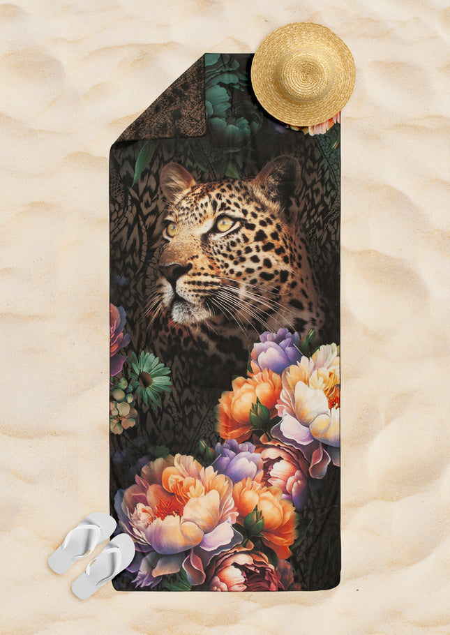 Yoga/Reishanddoek 75x180 cm - Bloemen en Luipaard Print - Multi - Microvezel - Oeko-Tex Gecertificeerd