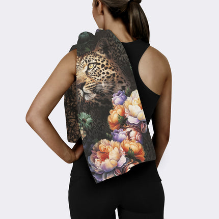 Sporthanddoek 50x100 cm - Bloemen en Luipaard Print - Multi - Microvezel - Oeko-Tex Gecertificeerd