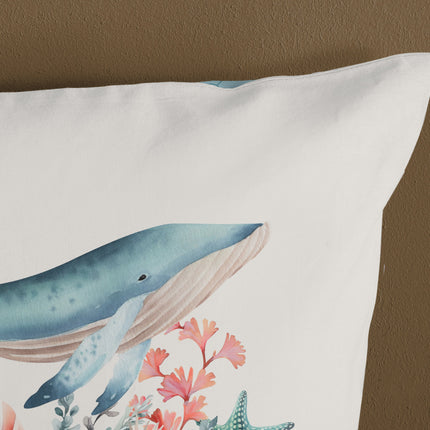 Dekbedovertrek 140x220 cm - Oceaan Thema met Walvis en Koraal - 1 Persoons - 100% Katoen - Oeko-Tex Gecertificeerd