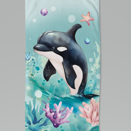 Strandlaken voor Kinderen 75x150 cm - Orka en Zeeleven Print - Mint - Zacht en Sneldrogend - Oeko-Tex Gecertificeerd