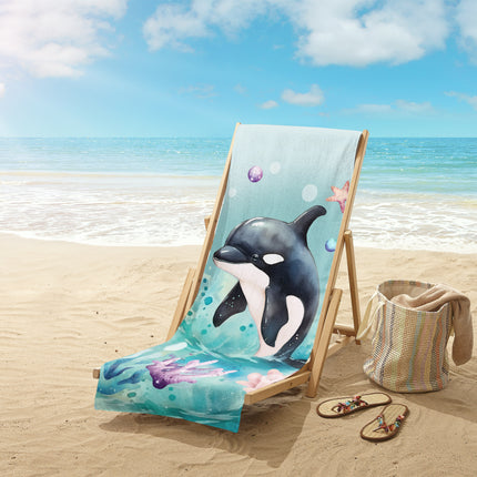 Strandlaken voor Kinderen 75x150 cm - Orka en Zeeleven Print - Mint - Zacht en Sneldrogend - Oeko-Tex Gecertificeerd