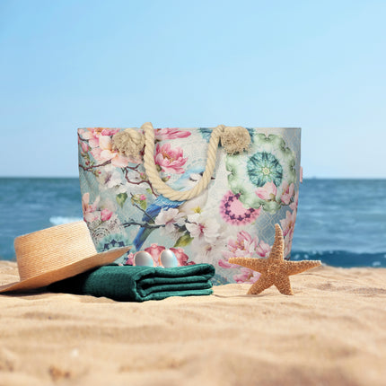 Strandtas met Mandala en Bloemenprint - 43x60 cm - Mint - Oeko-Tex Gecertificeerd - Stijlvolle Strandtas met Vogelontwerp