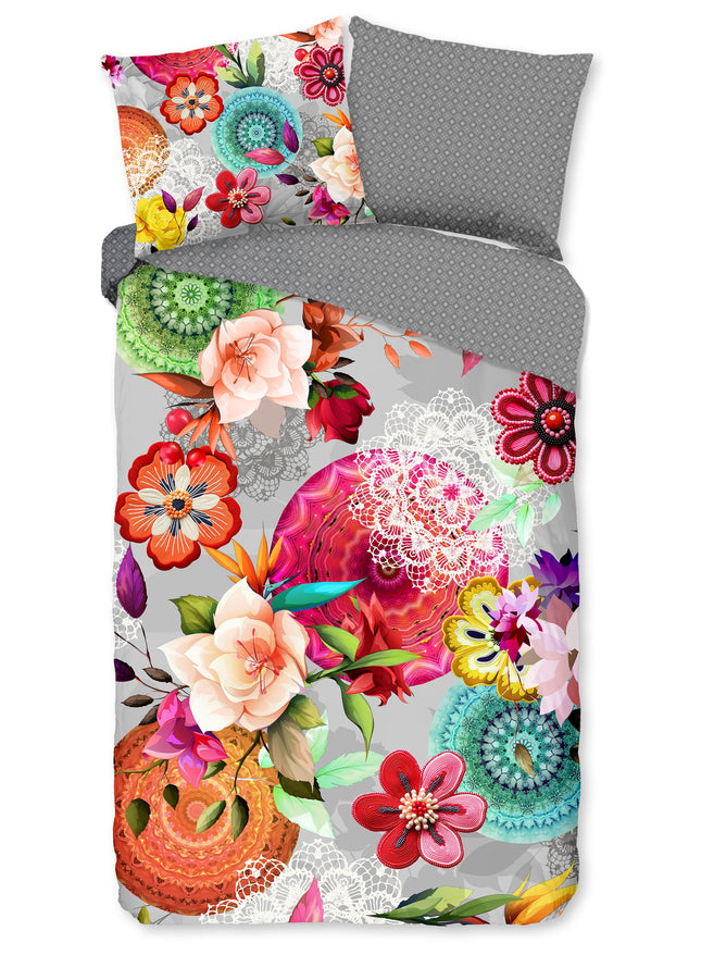 Dekbedovertrek 140x200 cm - Mandala en Bloemen Print - Multi - 1 Persoons - 100% Katoen Flanel