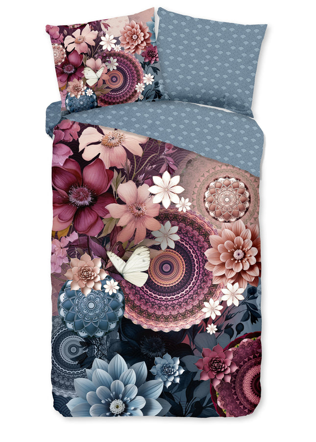 Luxe Satijnen Dekbedovertrek 140x200 cm - Mandala en Bloemen Print - Multi - 1 Persoons - 100% Katoen-Satijn