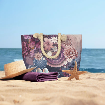Strandtas 43x60 cm - Mandala en Bloemenprint - Multi - Oeko-Tex Gecertificeerd - 100% Polyester Linnen - Stijlvolle Strandtas met Touw Handvat
