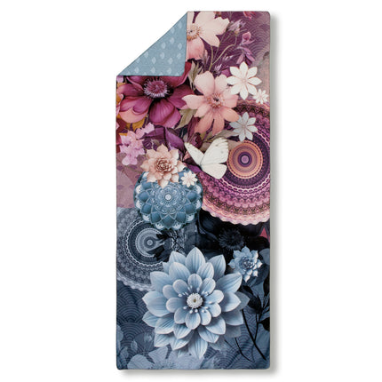 Yoga/Reishanddoek 75x180 cm - Mandala en Bloemen Print - Multi - 1 Persoons - 100% Microvezel - Oeko-Tex Gecertificeerd