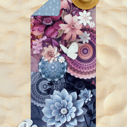 Yoga/Reishanddoek 75x180 cm - Mandala en Bloemen Print - Multi - 1 Persoons - 100% Microvezel - Oeko-Tex Gecertificeerd