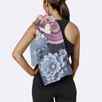 Sporthanddoek 50x100 cm - Mandala en Bloemen Print - Multi - 100% Microvezel - Oeko-Tex Gecertificeerd
