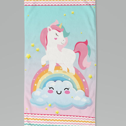 Strandlaken voor Kinderen 75x150 cm - Eenhoorn en Regenboog Print - Multi - Zacht Polyester Velours - Oeko-Tex Gecertificeerd