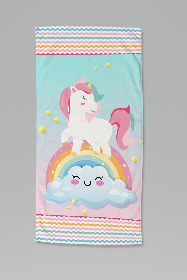Strandlaken voor Kinderen 75x150 cm - Eenhoorn en Regenboog Print - Multi - Zacht Polyester Velours - Oeko-Tex Gecertificeerd