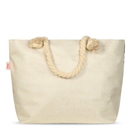 Strandtas met Tropische Bloemen en Papegaai Print - 43x60 cm - Groen - Oeko-Tex Gecertificeerd - Polyester Linnen