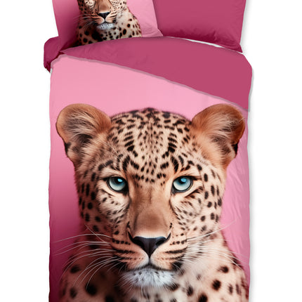 1 Persoons Dekbedovertrek 140x220 cm - Luipaard Print - Roze - Microfiber - Oeko-Tex Gecertificeerd