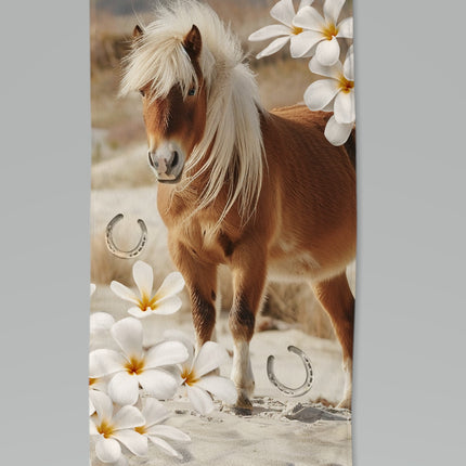 Strandlaken voor Kinderen 75x150 cm - Paarden en Bloemen Print - Zandkleur - Good Morning - Oeko-Tex Gecertificeerd