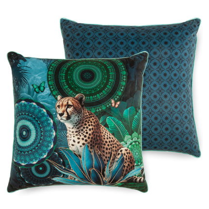 HIP Sierkussen 48x48 cm - Mandala en Luipaard Print - Groen/Blauw - Polyvelvet - Oeko-Tex Gecertificeerd