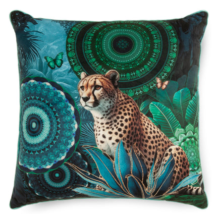 HIP Sierkussen 48x48 cm - Mandala en Luipaard Print - Groen/Blauw - Polyvelvet - Oeko-Tex Gecertificeerd