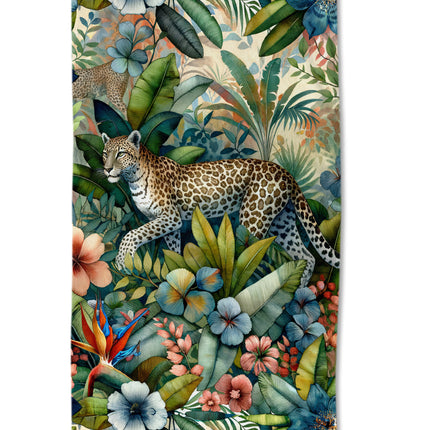Strandlaken voor Kinderen 100x180 cm - Luipaard en Tropische Bladeren Print - Multi - Oeko-Tex Gecertificeerd - Zacht Polyester Velours