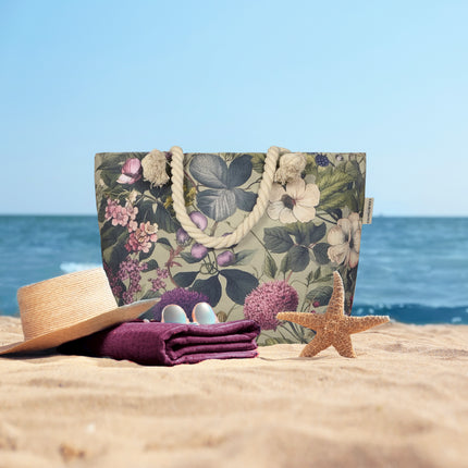 Strandtas Descanso 43x60 cm - Bloemen en Bladeren Print - Groen - Oeko-Tex Gecertificeerd - 100% Polyester Linnen