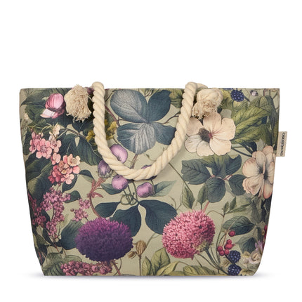 Strandtas Descanso 43x60 cm - Bloemen en Bladeren Print - Groen - Oeko-Tex Gecertificeerd - 100% Polyester Linnen