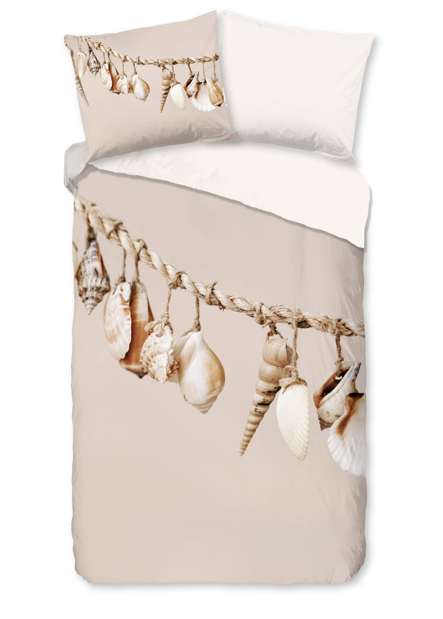1 Persoons Dekbedovertrek 140x220 cm - Schelpen Print - Zandkleur - Microfiber - Oeko-Tex Gecertificeerd