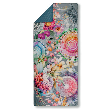 Yoga/Reishanddoek 75x180 cm - Mandala en Bloemenprint - Grijs - Microvezel - Oeko-Tex Gecertificeerd