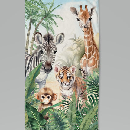 Strandlaken voor Kinderen 75x150 cm - Jungle Dieren Print - Zebra, Giraffe, Tijger, Aap - Multi - Oeko-Tex Gecertificeerd - Good Morning