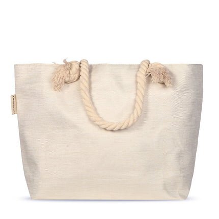 Strandtas met Bloemen en Vlinders Print - 43x60 cm - Grijs - Oeko-Tex Gecertificeerd - Polyester Linnen - Hippe Strandtas met Touw Handvat