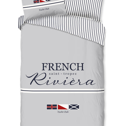 1 Persoons Dekbedovertrek 140x220 cm - French Riviera Yacht Club Design - Grijs - Microfiber - Oeko-Tex Gecertificeerd