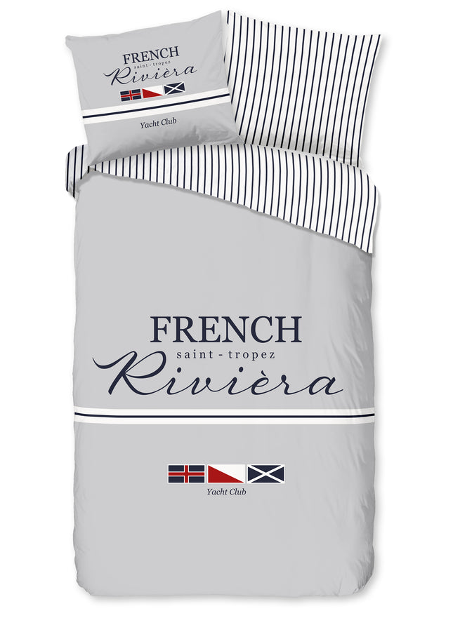1 Persoons Dekbedovertrek 140x220 cm - French Riviera Yacht Club Design - Grijs - Microfiber - Oeko-Tex Gecertificeerd