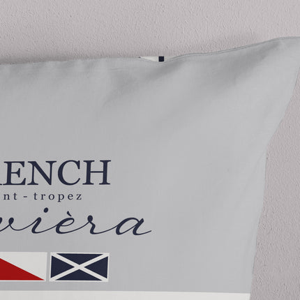 1 Persoons Dekbedovertrek 140x220 cm - French Riviera Yacht Club Design - Grijs - Microfiber - Oeko-Tex Gecertificeerd